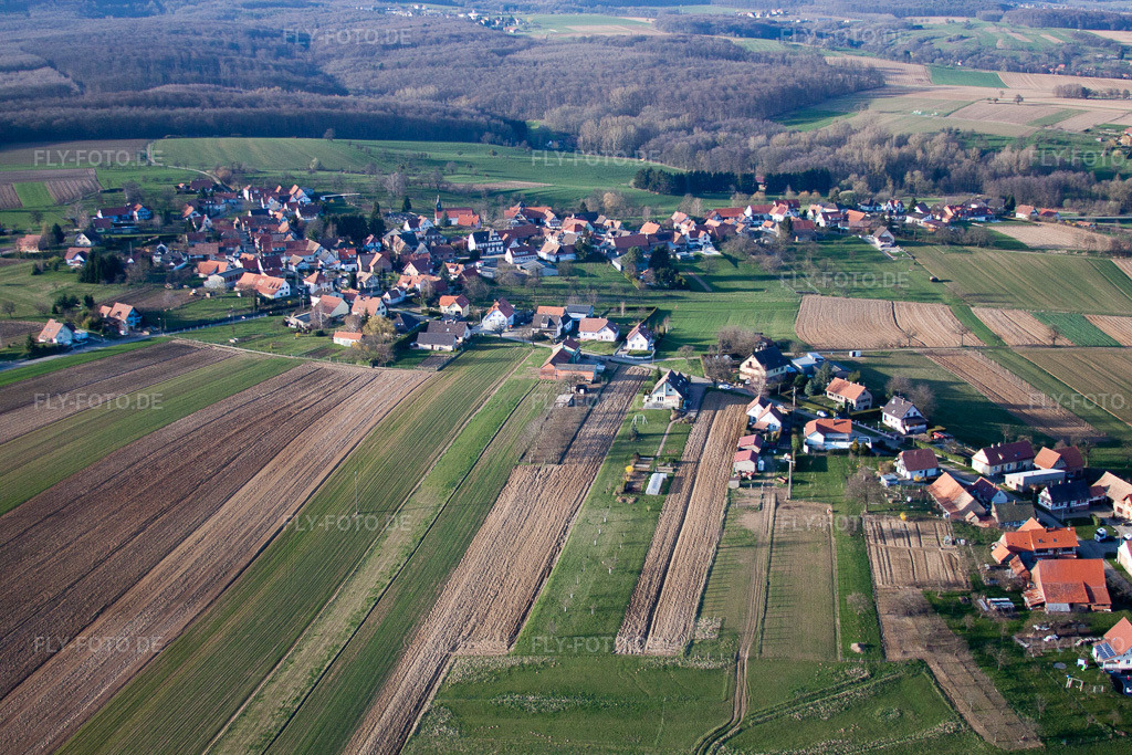 Luftbild: Ortsansicht in Retschwiller im Bundesland Bas-Rhin in Frankreich. Foto: IMG_38754.jpg vom 20.03.2011 durch Werner Riehm/FLY-FOTO.de