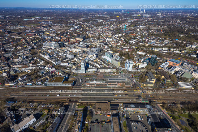 Bochum250301473 | Luftbild, Hauptbahnhof Hbf mit City, Fernsicht, Gleisdreieck, Bochum, Ruhrgebiet, Nordrhein-Westfalen, Deutschland