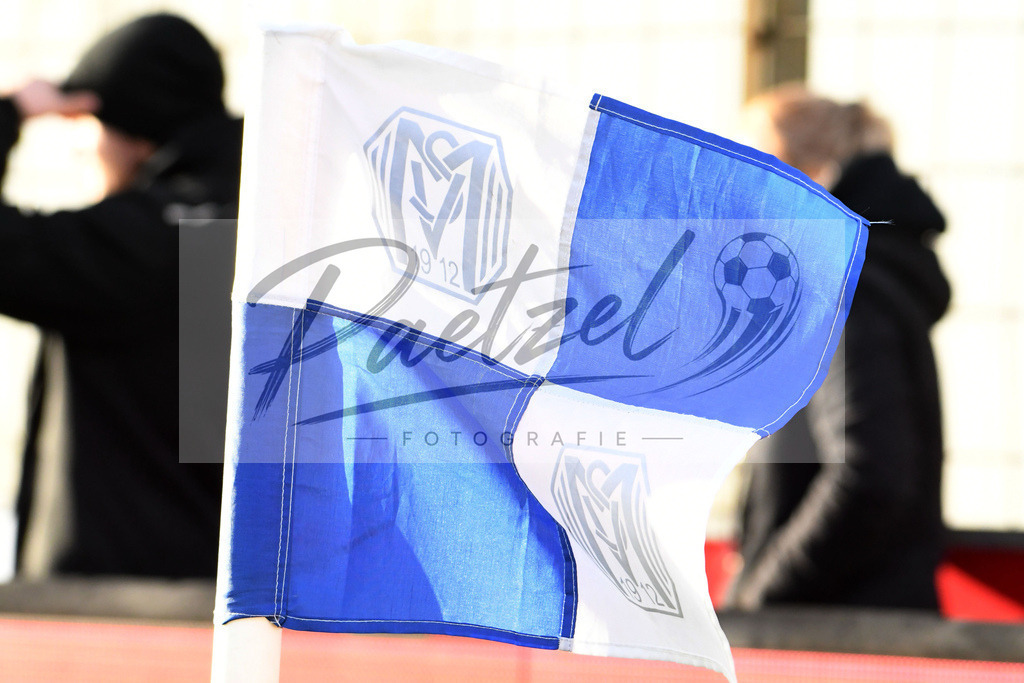 20200201_MEPCHE_0071 | Fußball, Herren: . Eckfahne mit dem Logo des SV Meppen waehrend des Spiels der 3. Liga zwischen SV Meppen und Chemnitzer FC in der Haensch-Arena am 01.02.2020 in Meppen, Deutschland. DFB / DFL REGULATIONS PROHIBIT ANY USE OF PHOTOGRAPHS AS IMAGE SEQUENCES AND/OR QUASI-VIDEO. - Realisiert mit Pictrs.com