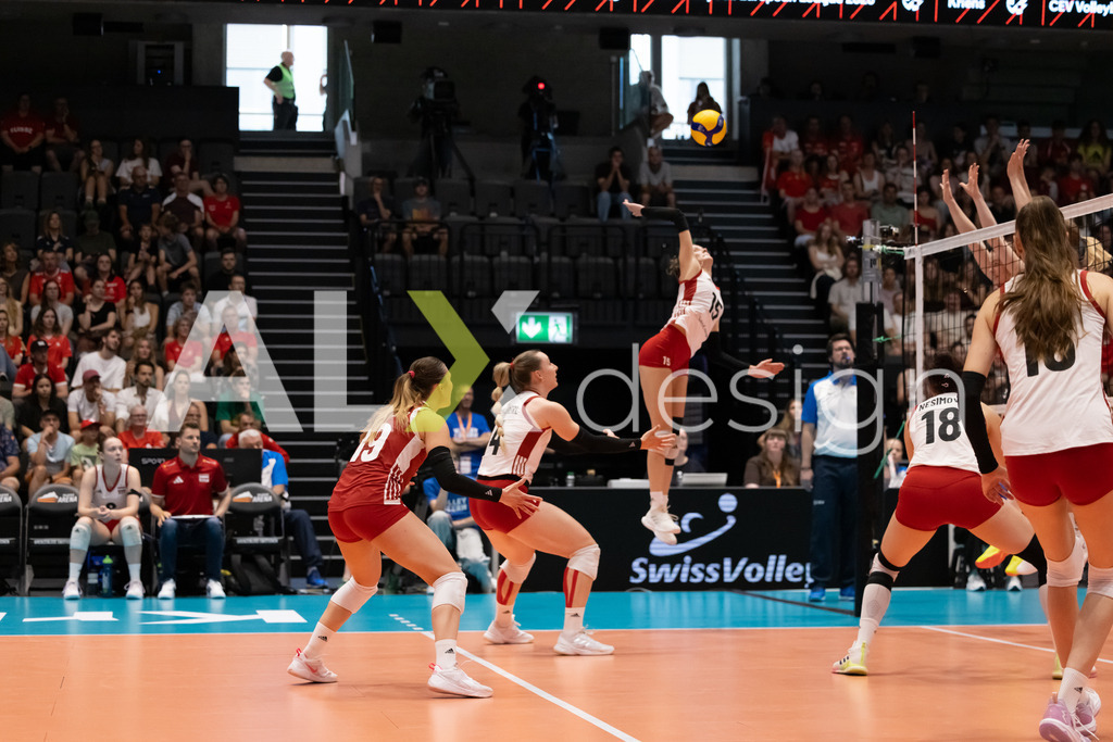 Austria v Switzerland - CEV European League Women | KRIENS, SWITZERLAND - JUNE 14: MARIE KRISTIN BRUCKNER of Austria attack / spike during the CEV European League match between Austria and Switzerland at Pilatus Arena on June 14, 2026 in Kriens, Switzerland. - Realisiert mit Pictrs.com