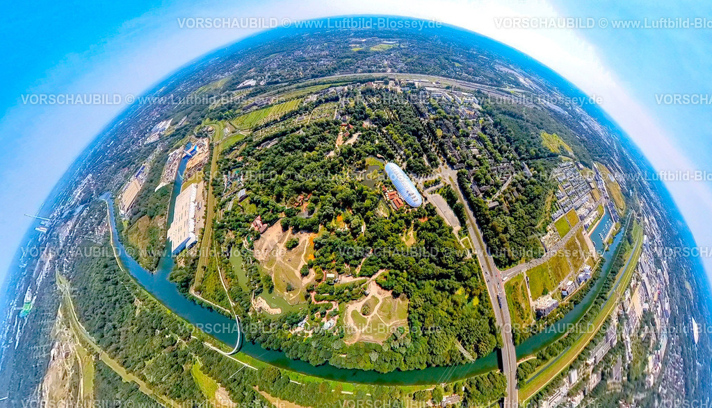 Gelsenkirchen240890580ZoomErlebniswelt_Zoo | Luftbild, ZOOM Erlebniswelt Zoo, silberne Eventhalle Ryokan, Bundesstraße B227 über den Rhein-Herne-Kanal, rechts neues Stadtquartier Graf Bismarck Wohnanlage und Stölting Marina Yachthafen, links Hafen Grimberg, Erdkugel, Fisheye Aufnahme, Fischaugen Aufnahme, 360 Grad Aufnahme, tiny world, little planet, fisheye Bild, Bismarck, Gelsenkirchen, Ruhrgebiet, Nordrhein-Westfalen, Deutschland