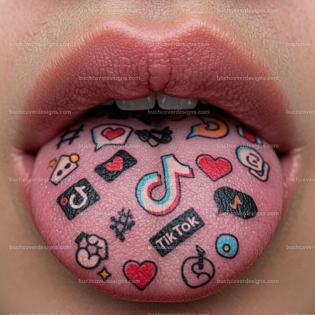 Zunge mit Social Media Tiktok Tattoo Symbole Logo | Entdecken Sie kreative Buch Cover Designs für Self-Publishing-Autoren und Verlage! Unsere maßgeschneiderten Designs ziehen Leser an und bringen Ihre Geschichten visuell zum Leben. Lassen Sie uns Ihr perfektes Cover gestalten!