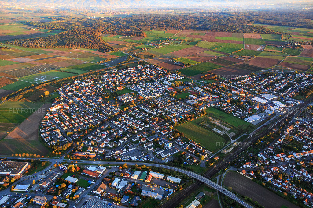 Luftbild: Stadtansicht von Westen in Gernsheim im Bundesland Hessen in Deutschland. Foto: IMG_075095.jpg vom 18.10.2014 durch Werner Riehm/FLY-FOTO.de