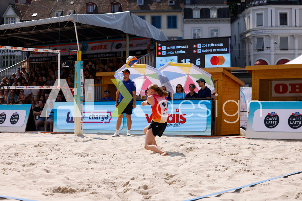 Obi BeachTour 2026 - Basel | BASEL, SWITZERLAND - JULY 19: MURIEL BOSSART (SUI) during the Obi BeachTour 2026 match between BOSSART / ABBÜHL (SUI) and FLÜCKIGER / DEMIERRE (SUI) at Barfüsserplatz on July 19, 2026 in Basel, Switzerland. - Realisiert mit Pictrs.com