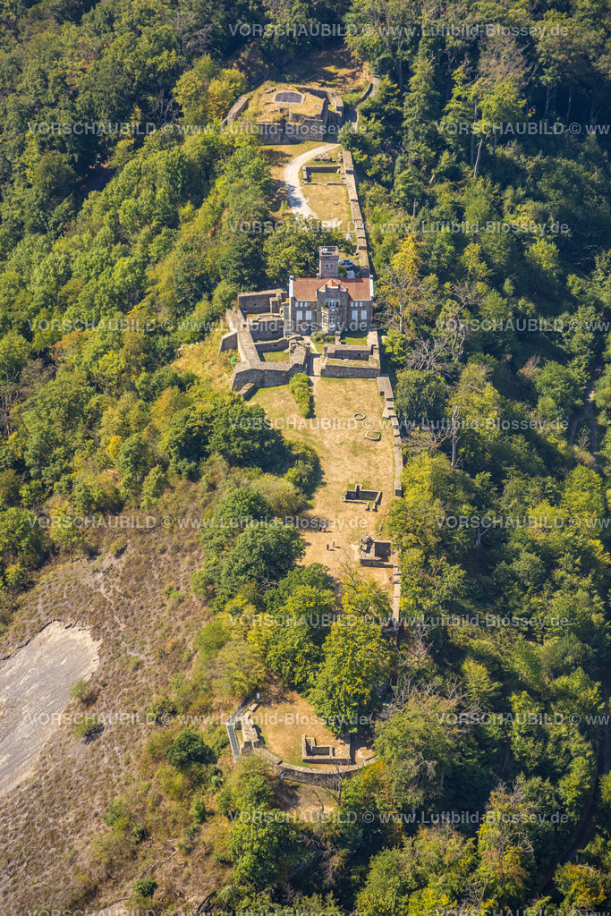 Hattingen220807614 | Luftbild, Isenburg (auch Burg Isenberg), Landhaus Custodis, Burgruine, Niederbonsfeld, Hattingen, Ruhrgebiet, Nordrhein-Westfalen, Deutschland