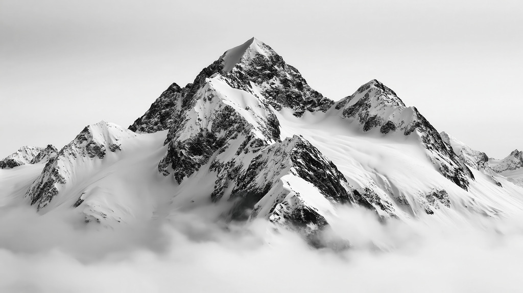 Berggipfel | Mit moderner KI‑generiertes schwarz-weiß Artwork, sorgfältig manuell für den Druck optimiert.