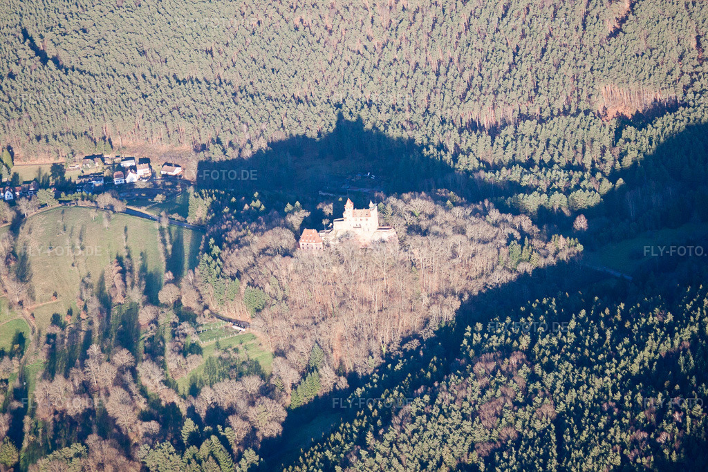 Luftbild: Erlenbach, Burg Berwartstein in Erlenbach bei Dahn im Bundesland Rheinland-Pfalz in Deutschland. Foto: IMG_61896.jpg vom 28.01.2014 durch Werner Riehm/FLY-FOTO.de