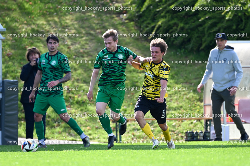 SC Landskron vs. FC Faakersee | #5 Cajetan Maria Thaddäus Kolig FC Faakersee, #7 Markus Ulbing SC Landskron, #9 Damjan Jovanovic SC Landskron, SC Landskron vs. FC Faakersee, SC Landskron vs. FC Faakersee am 27.04.2025 in Villach (Sportanlage Landskron), Austria, (Photo by Bernd Stefan)