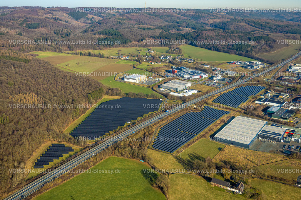Meschede260104188 | Luftbild, Solarpark Enste, Solarstromanlage, Wennemen, Meschede, Sauerland, Nordrhein-Westfalen, Deutschland