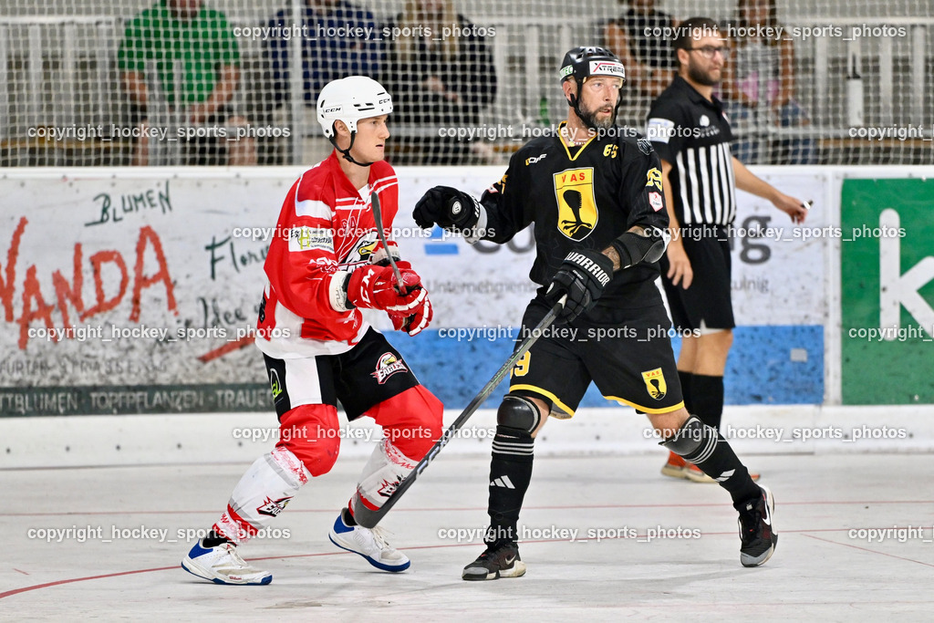 HSC Eagles Poggersdorf vs. VAS Ballhockey Villach | #64 Preiml Maximilian, #69 Timo Ettlmayr, HSC Eagles Poggersdorf vs. VAS Ballhockey Villach, HSC Eagles Poggersdorf vs. VAS Ballhockey Villach am 15.07.2025 in Poggersdorf (Sportzentrum Poggersdorf), Austria, (Photo by Bernd Stefan)