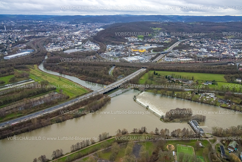 Hagen231201628Volmemuendung | Luftbild, Ruhrhochwasser, Weihnachtshochwasser 2023, starke Regenfälle,  , Herdecke, Ruhrgebiet, Nordrhein-Westfalen, Deutschland