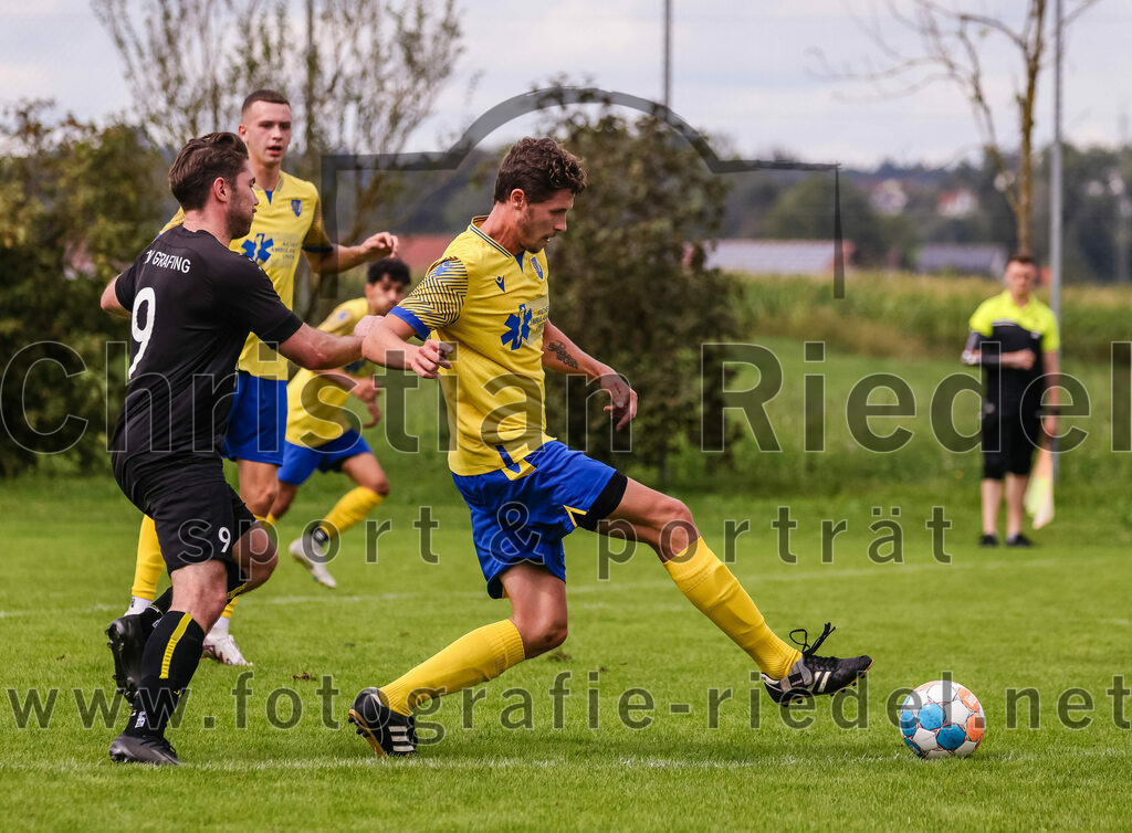 2023-09-03_073_TSV_Grafing_II_gegen_SV_Dornach_II | Grafing, Deutschland, 03.09.2023:
Fußball, A-Klasse 2023 / 2024, 3. Spieltag, TSV Grafing II gegen SV Dornach II, Endergebnis: 0:0

Alexander Ziemba (TSV Grafing, #9), Jan Bartosch (SV Dornach, #8)

Foto: Christian Riedel / fotografie-riedel.net