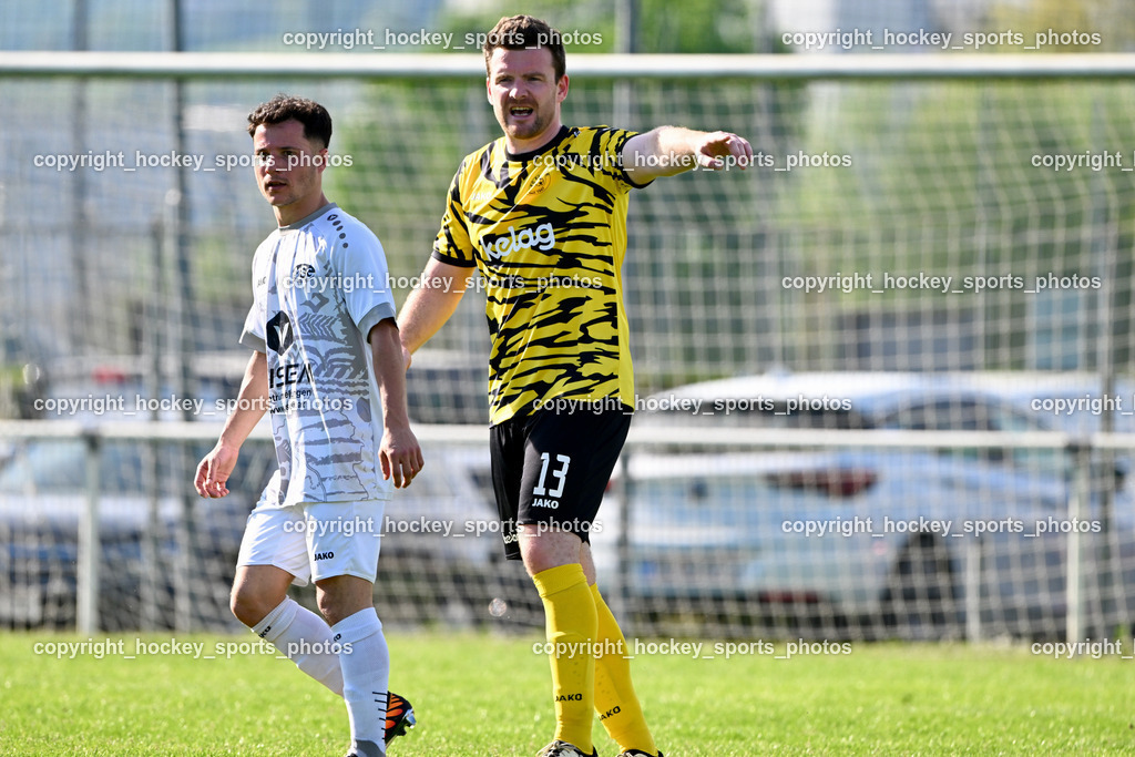 SC Magdalen vs. FC Faakersee | #11 Gianluca Rabitsch SC Magdalen, #13 Martin Tschernuth FC Faakersee, SC Magdalen vs. FC Faakersee, SC Magdalen vs. FC Faakersee am 14.04.2024 in Villach (Sportplatz St. Magdalen), Austria, (Photo by Bernd Stefan)