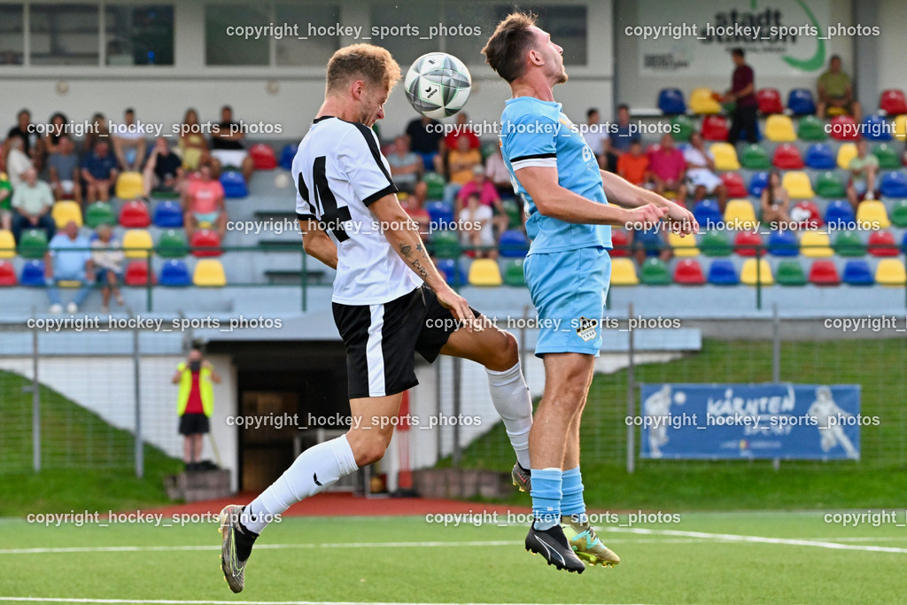 SV Spittal vs. SVG Bleiburg | #44 Miha Kostanjsek SV Spittal, #18 Alen Martinovic SVG Bleiburg, SV Spittal vs. SVG Bleiburg, SV Spittal vs. SVG Bleiburg am 14.08.2024 in Spittal an der Drau (Goldeck Stadion), Austria, (Photo by Bernd Stefan)