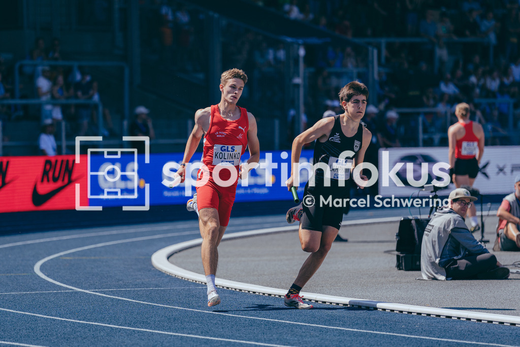 Deutsche Meisterschaften der Frauen und Männer 2026 | Helge Kolinko, LG Nord Berlin, Jona Lampmann, SSV Ulm 1846, U20 4x400-Meter-Staffel, Deutsche Meisterschaften der Frauen und Männer 2026, Lohrheidestadion Bochum-Wattenscheid, 25.07.2026. Foto: Marcel Schwering / sportimfokus - Realisiert mit Pictrs.com