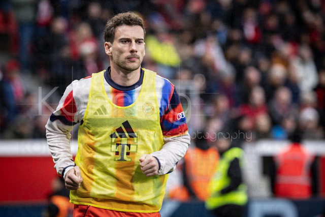 German Bundesliga, Bayer 04 Leverkusen vs. FC Bayern München, 14.03.2026 | LEVERKUSEN, GERMANY - MARCH 14:  Leon Goretzka (FC Bayern Muenchen, 8) during the warm-up during the German Bundesliga match on gameday 26 between Bayer 04 Leverkusen vs. FC Bayern München at BayArena on March 14, 2026 in Leverkusen, Germany. DFL REGULATIONS PROHIBIT ANY USE OF PHOTOGRAPHS AS IMAGE SEQUENCES AND/OR QUASI-VIDEO.