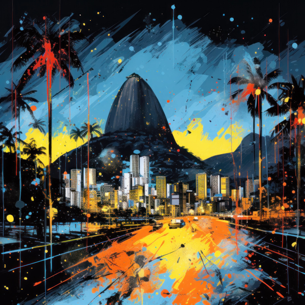2307244 - Rio de Janeiro bei Nacht | Bestellen Sie dieses digitale Gemälde von Rio de Janeiro als hochwertigen Kunstruck auf Leinwand, Acrylglas, Alu-Dibond oder als Poster.
