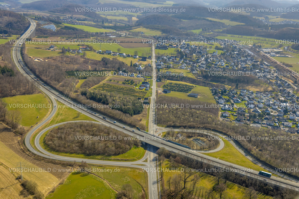 Meschede220302349 | Luftbild, Autobahnanschlussstelle Wennemen der A46, Meschede, Sauerland, Nordrhein-Westfalen, Deutschland