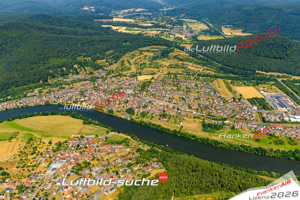 Das Luftbild zeigt : Langenprozelten Gemünden am Main - Die Luftaufnahme wurde 2023 vom UL-Flugzeug aus erstellt ( keine Drohne ) - Hochauflösende Luftaufnahme - Für grossformatige Ausdrucke geeignet. Die Geschenkidee !Mit Lizenz und Bildrechte bestellbar