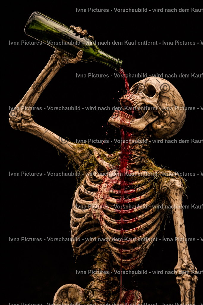 Skelett trinkt Wein aus der Flasche | Ivna Pictures - Realisiert mit Pictrs.com