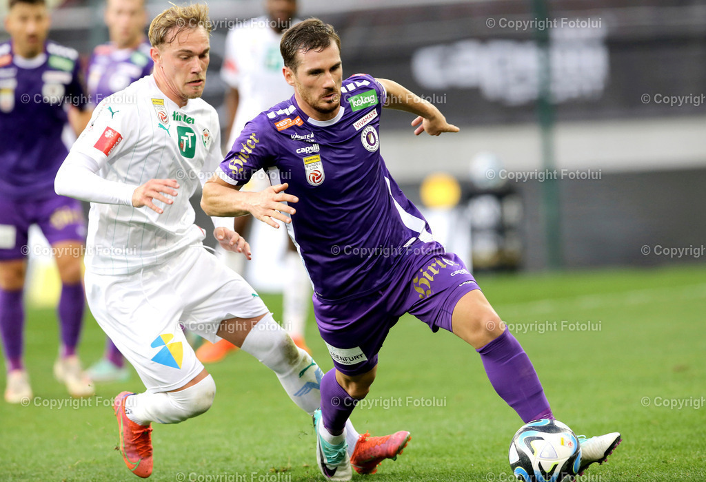 A_LUI_281023_11 | SPORT,FUSSBALL,ADMIRAL BUNDESLIGA AUSTRIA KLAGENFURT-WSG TIROL 28.10.2023
IM BILD: SANDI OGRINEC  (WSG) UND TURGAY GEMICIBASI  (KLAGENGURT)FOTO: FOTOLUI