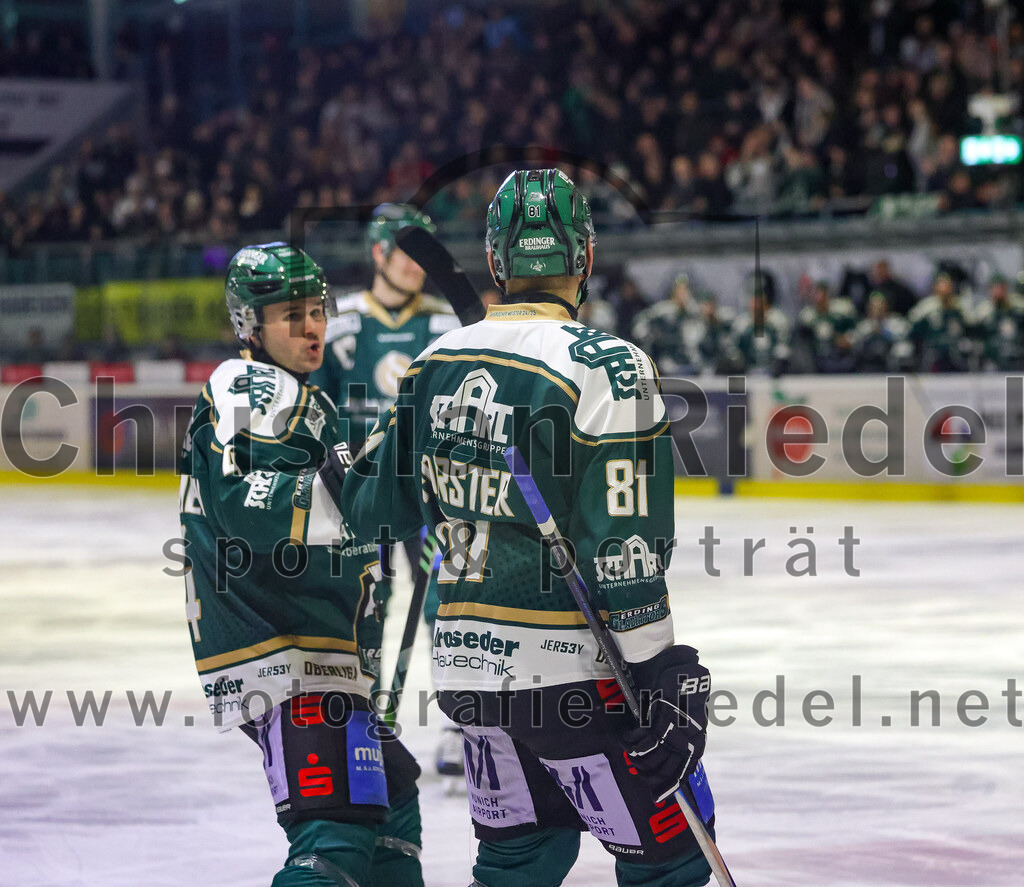 2026-02-27_045_TSV_Erding_gegen_EV_Fuessen | Erding, Deutschland, 27.02.2026:Eishockey, Oberliga Süd 2025 / 2026, 51. Spieltag, TSV Erding gegen EV Füssen, Endergebnis: 2:4Jesse Kauhanen (Erding Gladiators, #4), Maximilian Forster (Erding Gladiators, #81)Foto: Christian Riedel / fotografie-riedel.net