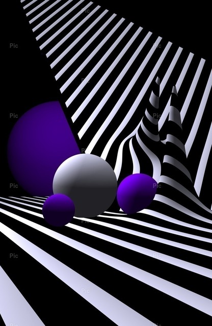 Versiera | Versiera der Maria Gaetana Agnesi im Spiegel mit Op Art design und 4 Kugeln - Realisiert mit Pictrs.com