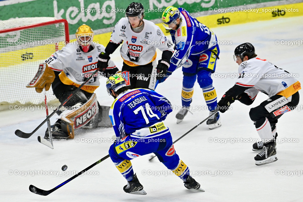 EC IDM Wärmepumpen VSV vs. Pioneers Vorarlberg | #74 Joel Teasdale EVC VSV, #31 David Madlener Pioneers Vorarlberg,  #26 Guus van Nes EC VSV, #44 Julius Reini Pioneers Vorarlberg, #91 Marlon Tschofen Pioneers Vorarlberg, EC IDM Wärmepumpen VSV vs. Pioneers Vorarlberg, EC IDM Wärmepumpen VSV vs. Pioneers Vorarlberg am 22.02.2026 in Villach (Stadthalle Villach), Austria, (Photo by Bernd Stefan)