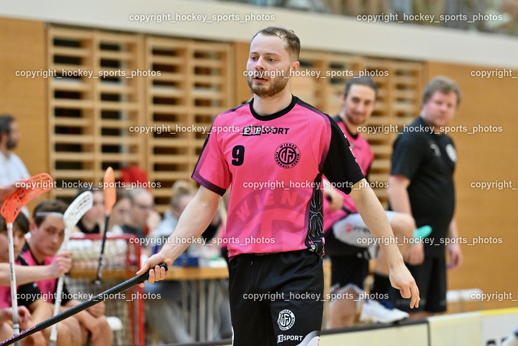VSV Unihockey vs. Wiener Floorballferein 6.4.2024 | #9 Laurin Zehetner Wiener Floorballverein, VSV Unihockey vs. Wiener Floorballferein 6.4.2024, VSV Unihockey vs. Wiener Floorballferein  am 06.04.2024 in Villach (Ballspielhalle St. Martin), Austria, (Photo by Bernd Stefan)