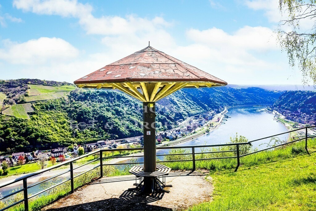 Werlauer Pilz-8326 | Der Aussichtspunkt Werlauer Pilz mit Blick auf die beiden Städte Sankt Goar und Sankt Goarshausen am Rhein. - Realisiert mit Pictrs.com