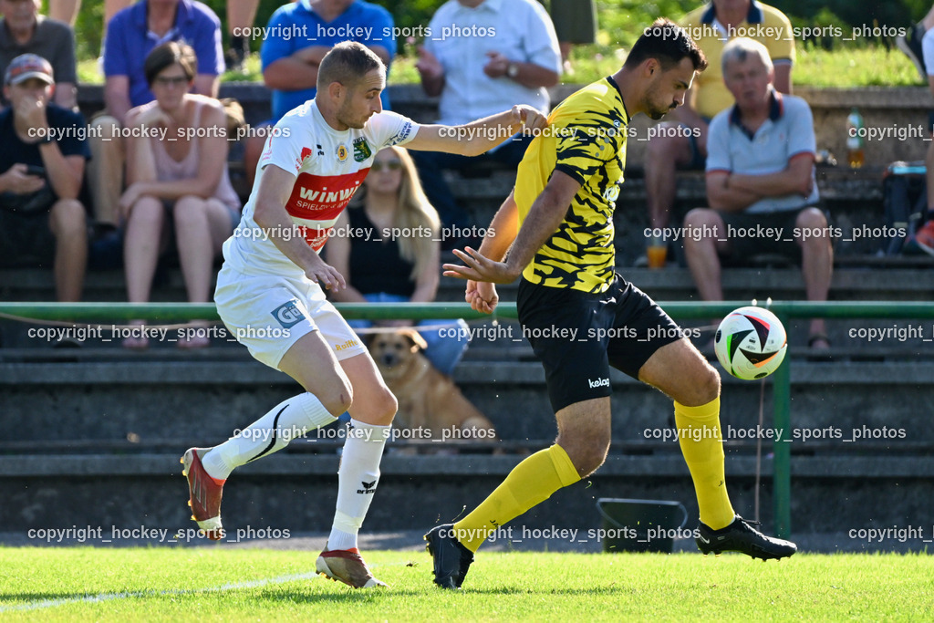 FC Faakersee vs. Rapid Lienz  | #11 Danijel Panic Rapid Lienz, #18 Andreas Unterguggenberger FC Faakersee, FC Faakersee vs. Rapid Lienz , FC Faakersee vs. Rapid Lienz  am 04.08.2024 in Faakersee (Sportplatz Faakersee), Austria, (Photo by Bernd Stefan)