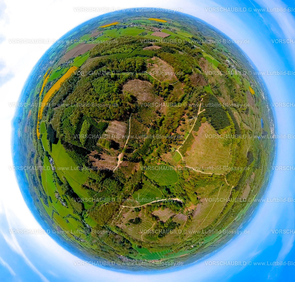 Breckerfeld240590275WaldgebietHasperBach | Luftbild, Hasper Bach, Waldgebiet mit Waldschäden, Erdkugel, Fisheye Aufnahme, Fischaugen Aufnahme, 360 Grad Aufnahme, tiny world, little planet, fisheye Bild, Zurstraße, Breckerfeld, Ruhrgebiet, Nordrhein-Westfalen, Deutschland