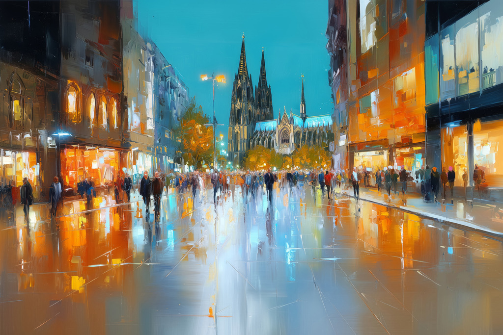 2602029 - Cologne Citylights | Kölner City Lights Atmosphäre im Stil eines modernen Gemälde.