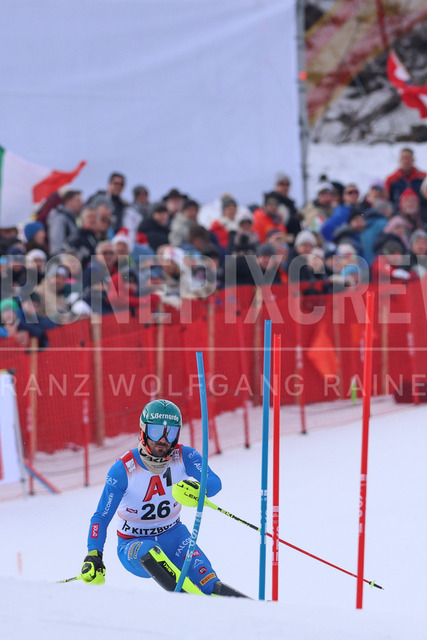 Audi FIS Ski World Cup: Men’s Slalom – Hahnenkamm Race, Kitzbuehel | Kitzbuehel, Austria, 25.Jan.26 - Alpine Skiing - FIS World Cup, Hahnenkamm Race, Slalom, men. The image shows SALA Tommaso (ITA, Dynastar).