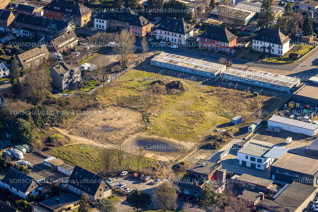 Bottrop240107469 | Luftbild, Flüchtlinge Containerdorf, Gewerbegebiet zwischen Mozartstraße und Schubertstraße mit Baugebiet, Eigen, Bottrop, Ruhrgebiet, Nordrhein-Westfalen, Deutschland