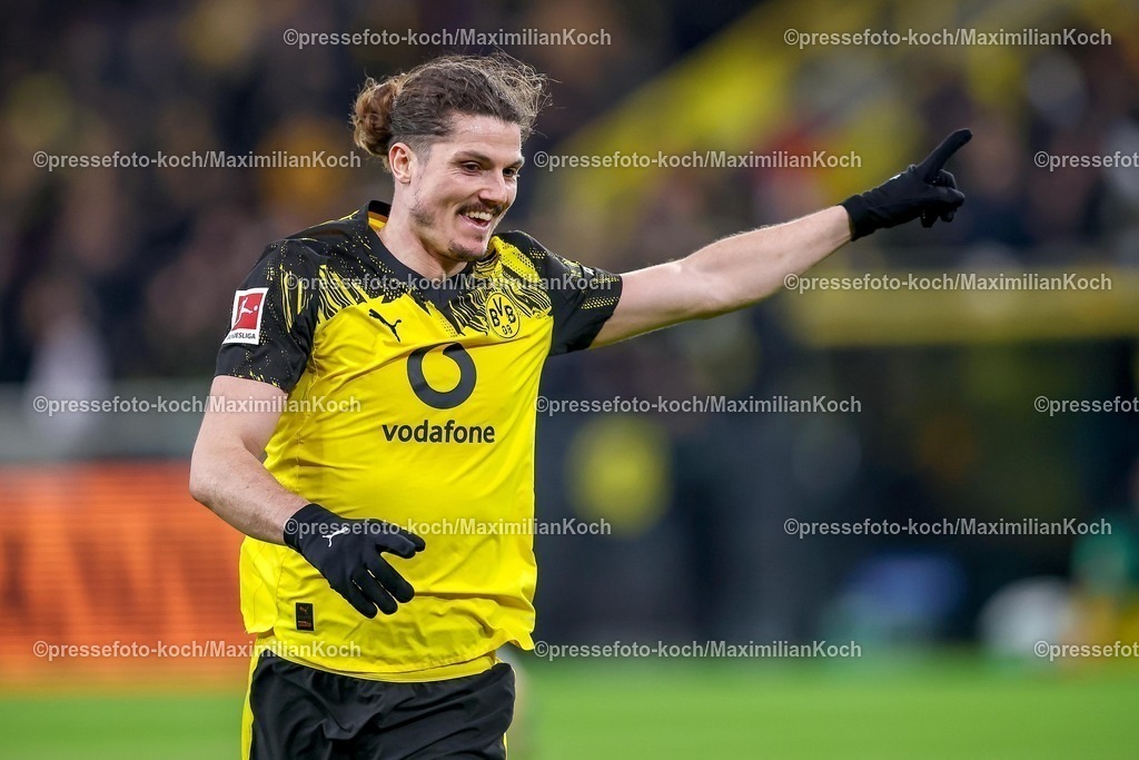 BVB13012601074 | 13.01.2026, Fußball, Borussia Dortmund - SV Werder Bremen,, 1. Fußball Bundesliga, 17. Spieltag, Signal Iduna Park, Saison 2025 2026: Torjubel nach dem Tor zum 2:0 durch Torschütze Marcel Sabitzer (BVB #20)    DFB regulations prohibit any use of photographs as image sequences and or quasi-video.