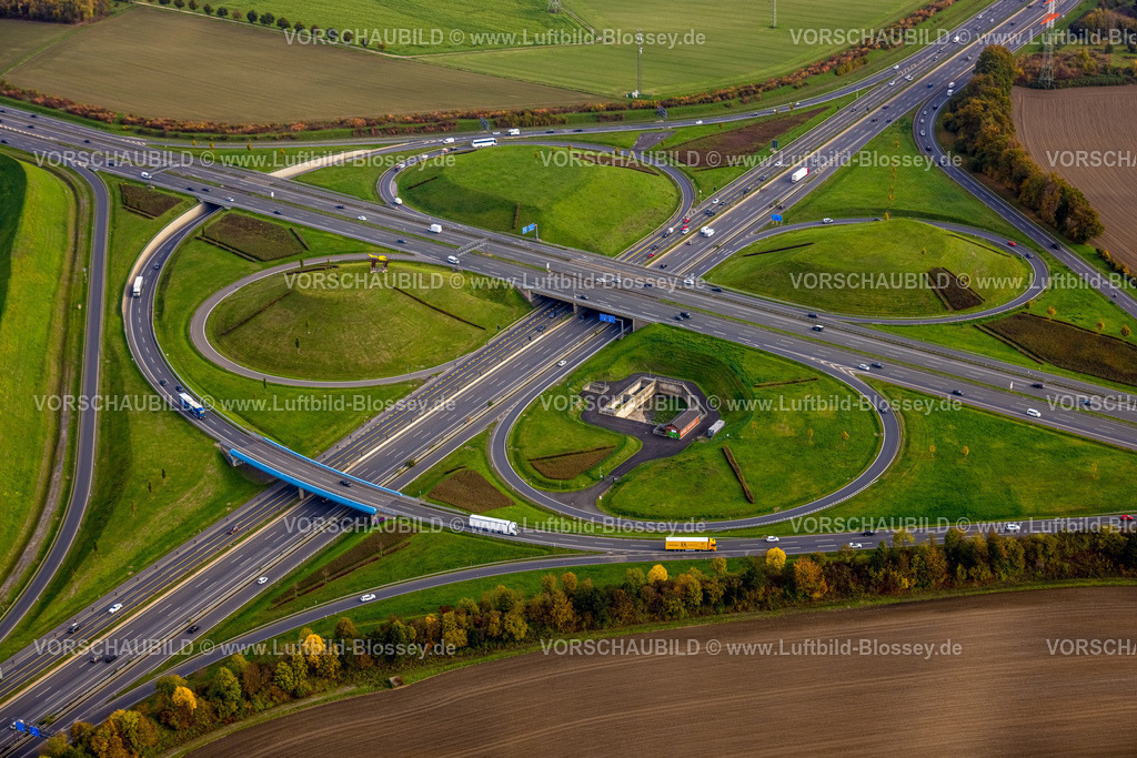 Kamen221012509 | Luftbild, Kamener Kreuz, Autobahnkreuz der Autobahn A2 und Autobahn A1, Kamen, Ruhrgebiet, Nordrhein-Westfalen, Deutschland