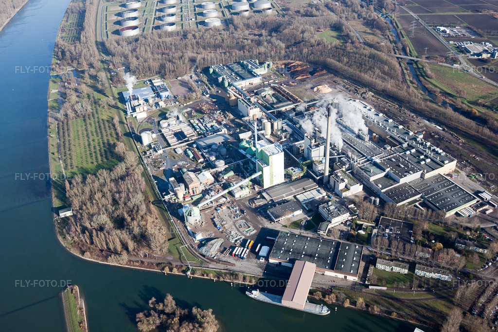 Luftbild: Werksgelände Papierfabrik Stora Enso im Ortsteil Maxau im Ortsteil Knielingen in Karlsruhe im Bundesland Baden-Württemberg in Deutschland. Foto: IMG_23065.jpg vom 02.12.2009 durch Werner Riehm/FLY-FOTO.de
