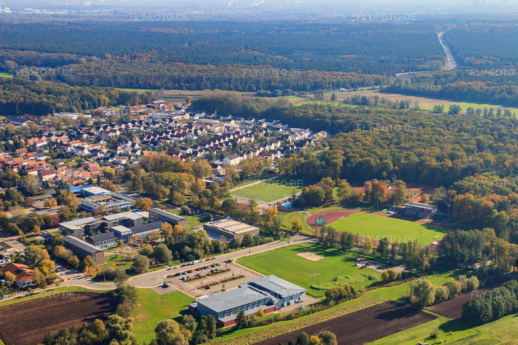 Luftbild: Bienwald-Stadion in Kandel im Bundesland Rheinland-Pfalz in Deutschland. Foto: IMG_34497.jpg vom 26.10.2010 durch Werner Riehm/FLY-FOTO.deTSV 1886 Kandel Leichtathletik - mit uns Spaß am Sport