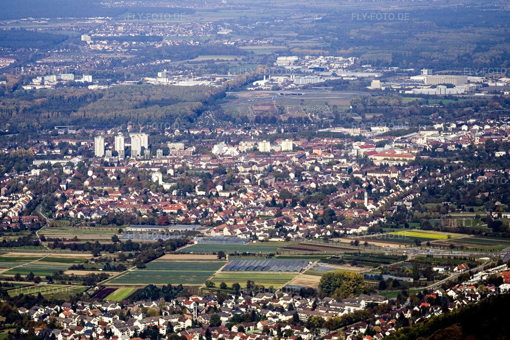 Luftbild: Wolfartsweier, Durlach von Süden im Ortsteil Durlach in Karlsruhe im Bundesland Baden-Württemberg in Deutschland. Foto: IMG_8642.jpg vom 14.10.2007 durch Werner Riehm/FLY-FOTO.de