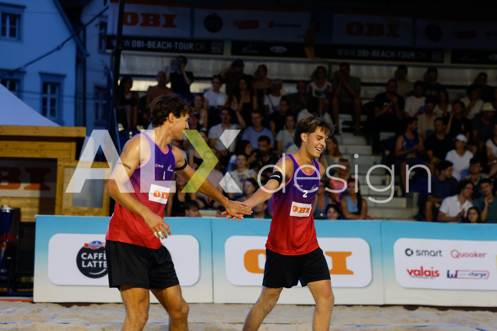 Obi BeachTour 2026 - Basel | BASEL, SWITZERLAND - JULY 17: DANIEL ALLEMANN (SUI) and SIMON LEFFLER (SUI) during the Obi BeachTour 2026 match between DILLIER / FLÜCKIGER (SUI) and ALLEMANN / LEFFLER (SUI) at Barfüsserplatz on July 17, 2026 in Basel, Switzerland. - Realisiert mit Pictrs.com