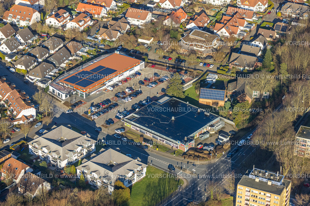 Unna240100254 | Luftbild, Norma Supermarkt und Edeka Pape Supermarkt, Am Kastanienhof, Verkehrssituation, Unna, Ruhrgebiet, Nordrhein-Westfalen, Deutschland