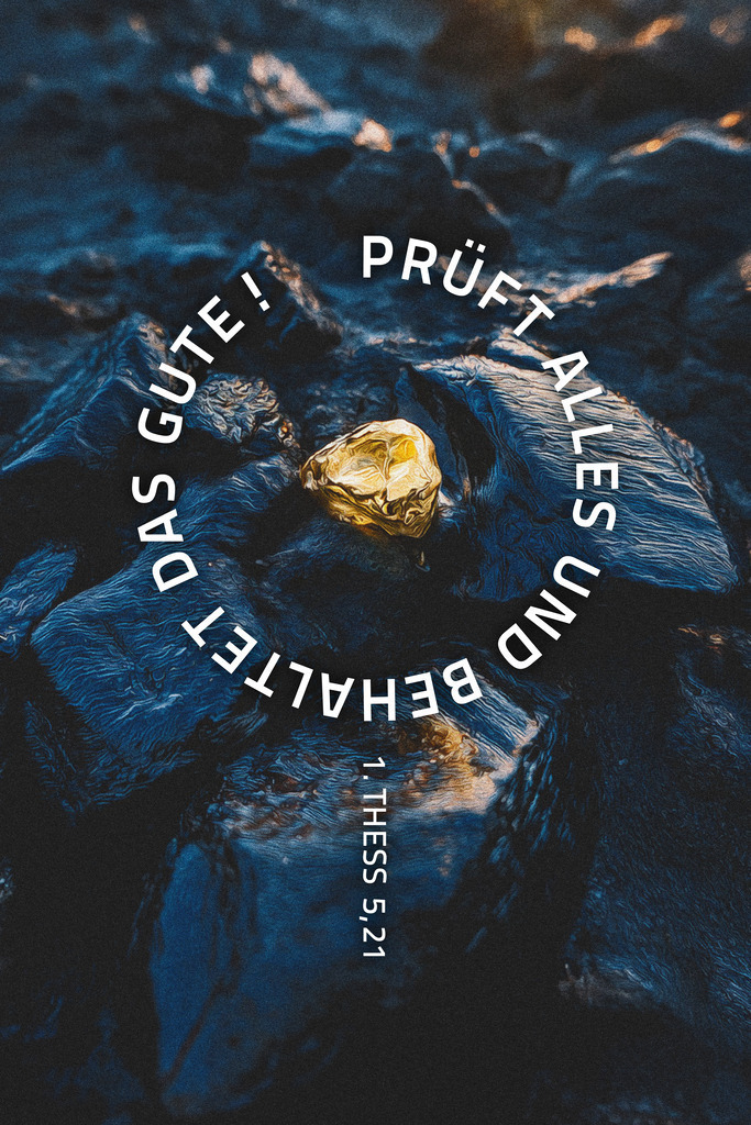 Jahreslosung 2025: Prüft alles und behaltet das Gute! 1. Thessalonicher 5,21 (E) Motiv Gold | Eins von sieben Motiven zur Jahreslosung 2025.