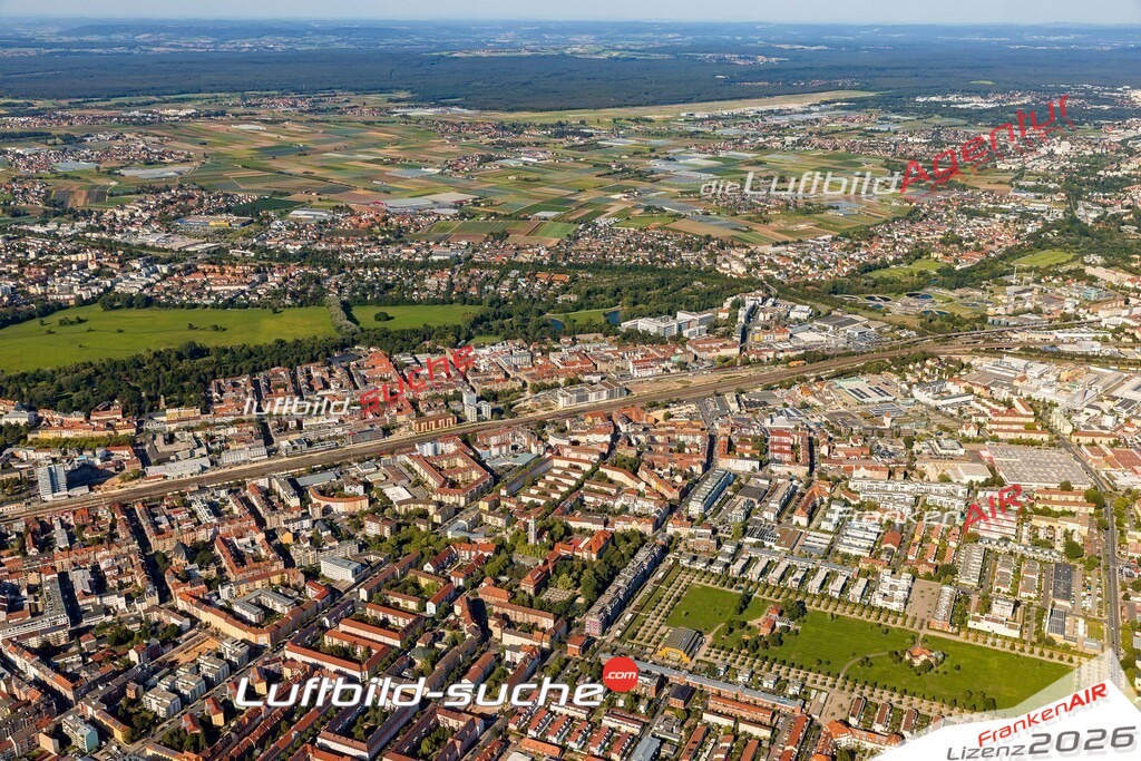 Luftaufnahme  Südliche Südstadt  Fürth Das Luftbild wurde 2025 vom UL-Flugzeug heraus erstellt ( keine Drohne ) - Hochauflösende Luftaufnahme -Nicht vergleichbar mit Google Maps oder Satelittenbilder- Die Geschenkidee !Mit Lizenz und Bildrechte bestellbar