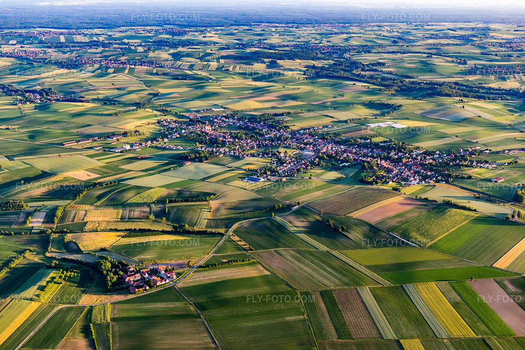 Aerial view: View of the town in Seebach in the state Bas-Rhin, France.Photo: IMG_115549.jpg taken on 06/16/2019 by Werner Riehm/FLY-FOTO.comResolution of the original: 5472 x 3648 px