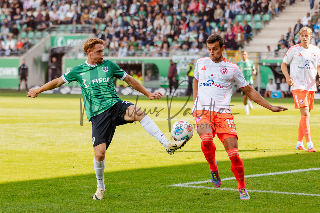 2. Bundesliga, Saison 2025/26, 5. Spieltag : SC Preußen Münster - Fortuna Düsseldorf | Münster, 14.09.2025: 2. Bundesliga, 5. Spieltag, SC Preußen Münster gegen Fortuna Düsseldorf im LVM-Preußenstadion in Münster. Foto: sportfotografie.ms | Markus Paletta - Realisiert mit Pictrs.com