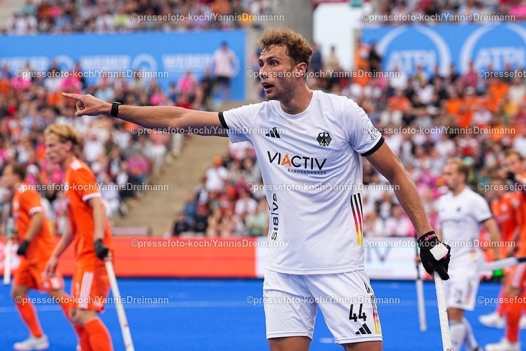 xydrx16082503062 | 16.08.2025, xydrx, Herren EuroHockey Championship 2025, Finale, Niederlande - Deutschland, Sparkassenpark Mönchengladbach: Moritz Ludwig (GER #44)