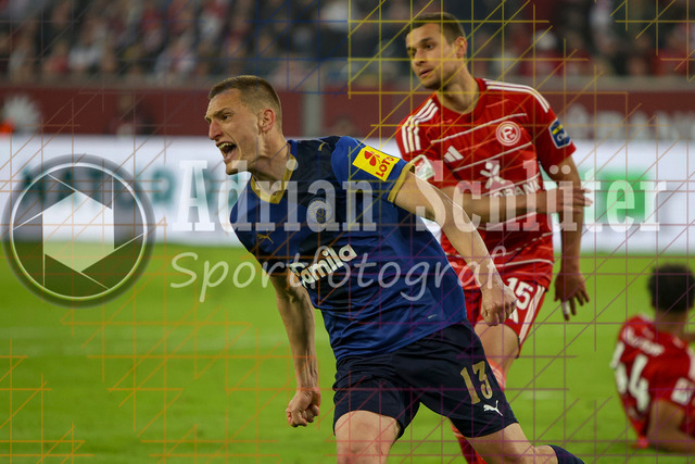 10.04.2026, GER, Fussball, Herren, 2. BL, Saison 2025/2026, Fortuna Düsseldorf - Holstein Kiel | Ivan Nekic (Kiel) Torjubel, jubelt nach seinem Treffer zum 1:2 