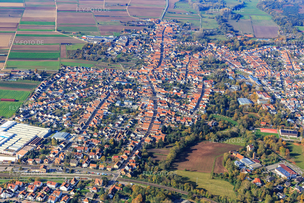 Ortsübersicht aus Osten | Luftbild: Ortsübersicht aus Osten in Bellheim im Bundesland Rheinland-Pfalz in Deutschland. Foto: IMG_104296.jpg vom 31.10.2017 durch Werner Riehm/FLY-FOTO.de - Realisiert mit Pictrs.com