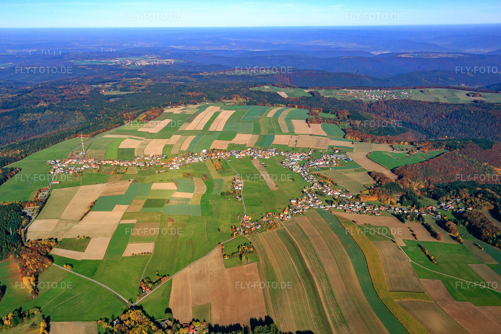 Luftbild: Ortsansicht im Ortsteil Würzberg in Michelstadt im Bundesland Hessen in Deutschland. Foto: IMG_084991.jpg vom 01.11.2015 durch Werner Riehm/FLY-FOTO.de